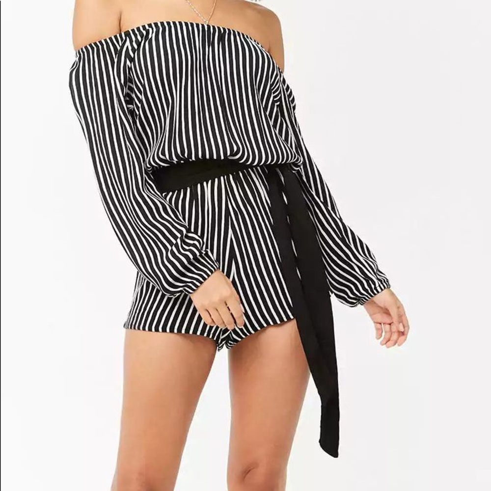 Forever21 black and white off shoulder romper